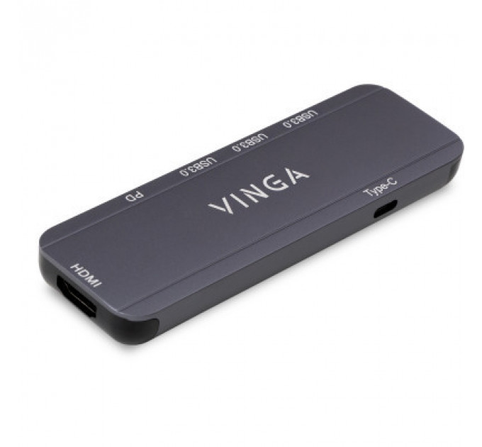 Концентратор Vinga USB-C 3.1 to HDMI+3xUSB3.0+PD100W+USB-C foldable cable (VHYC6FC)