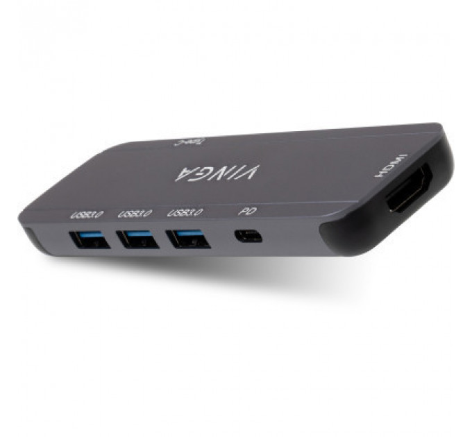 Концентратор Vinga USB-C 3.1 to HDMI+3xUSB3.0+PD100W+USB-C foldable cable (VHYC6FC)