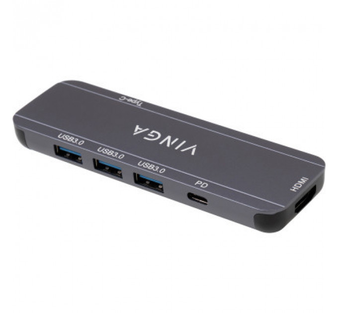 Концентратор Vinga USB-C 3.1 to HDMI+3xUSB3.0+PD100W+USB-C foldable cable (VHYC6FC)
