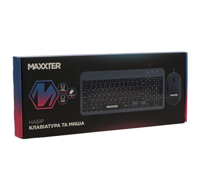 Maxxter Дротовий комплект KMS-CM-05-UA (клавіатура + мишка), мультимедія, сіра