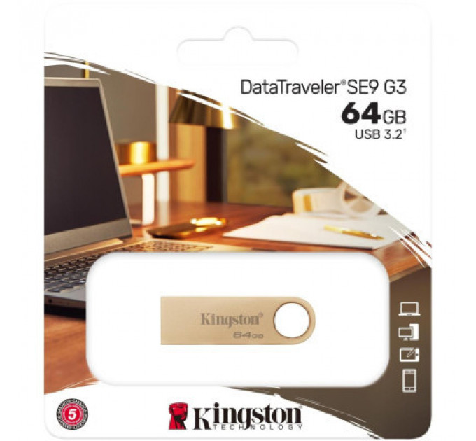 USB флеш накопичувач Kingston 64GB DataTraveler SE9 G3 Gold USB 3.2 (DTSE9G3/64GB)