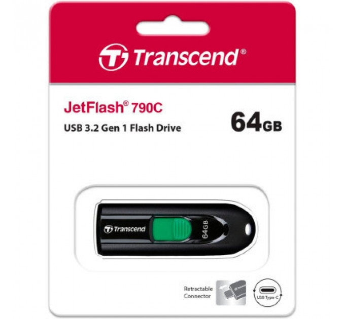 USB флеш накопичувач Transcend 64GB JetFlash 790C Black USB 3.1 Type-C (TS64GJF790C)