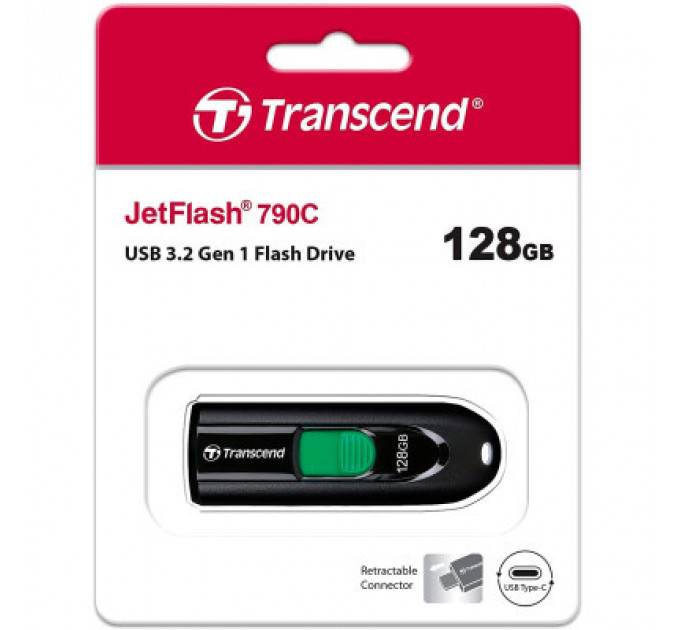 USB флеш накопичувач Transcend 128GB JetFlash 790C Black USB 3.1 (TS128GJF790C)