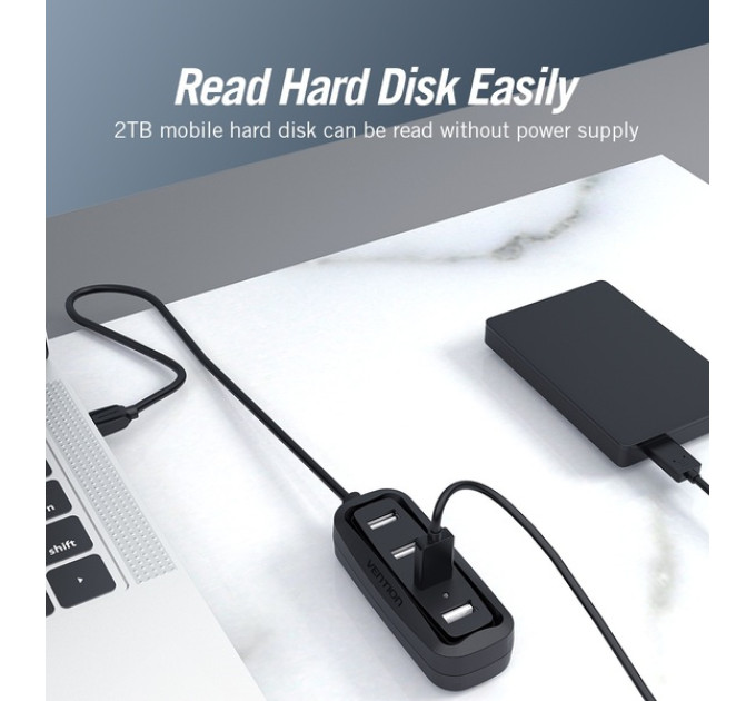 Vention Концентратор Vention USB Hub 4-Port 2.0 Black, 0.15 m (VAS-J43)