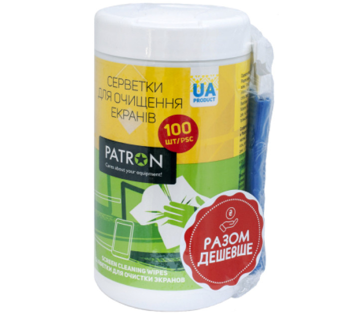 Patron Серветки Patron for TFT/PDA/LCD 100pcs F3-027 + microfiber 20х20cm (CS-PN-BUNDL-1)
