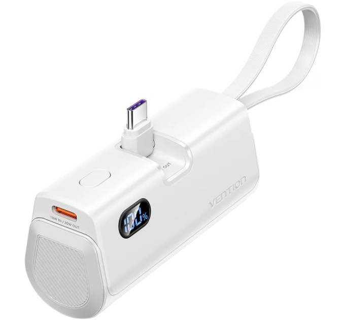 Vention Батарея універсальна VENTION 4800mAh 22,5W PD, USB-C In/Out, LED display, with built-in USB-C cable White (FHQW0)