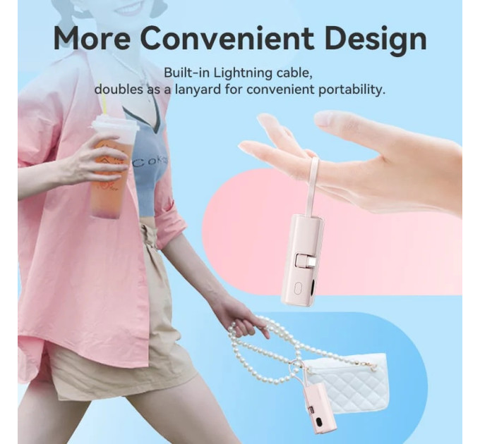 Vention Батарея універсальна VENTION 4800mAh 22,5W PD, USB-C In/Out, LED display, with built-in USB-C cable White (FHQW0)