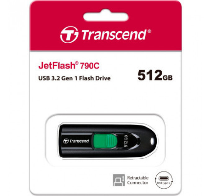 USB флеш накопичувач Transcend 512GB JetFlash 790C USB 3.1 Type-C (TS512GJF790C)