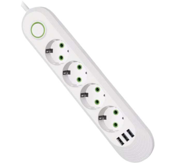 Voltronic Мережевий фільтр живлення Voltronic F04U, 4роз EU, 3*USB White (F04U-White)
