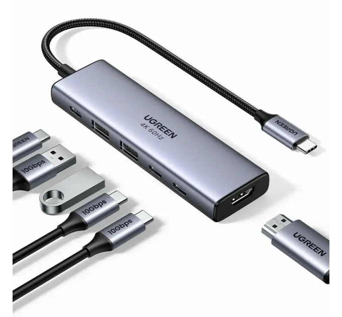 Ugreen Док-станція USB3.2 Type-C --> HDMI 4K60Hz/2хUSB 3.0/2xUSB-C PD 100 Вт CM511 Ugreen