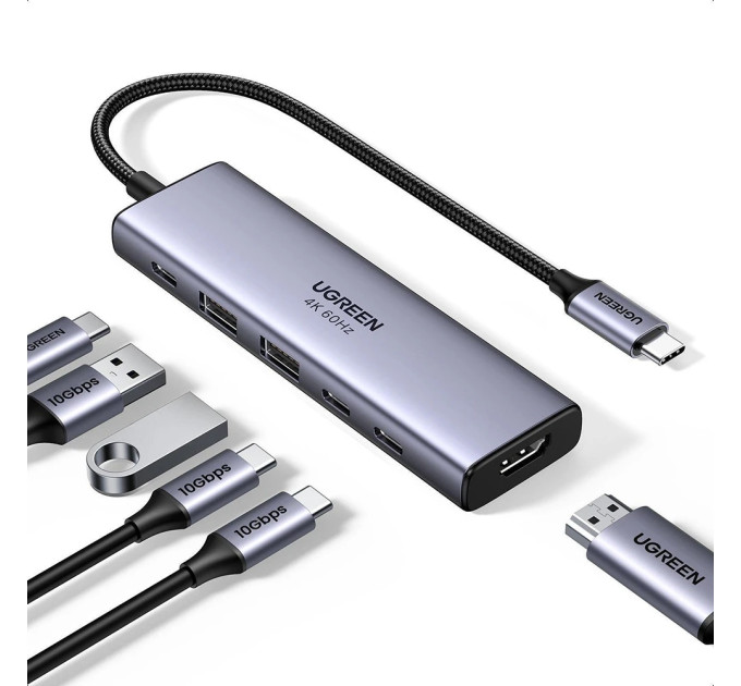 Ugreen Док-станція USB3.2 Type-C --> HDMI 4K60Hz/2хUSB 3.0/2xUSB-C PD 100 Вт CM511 Ugreen