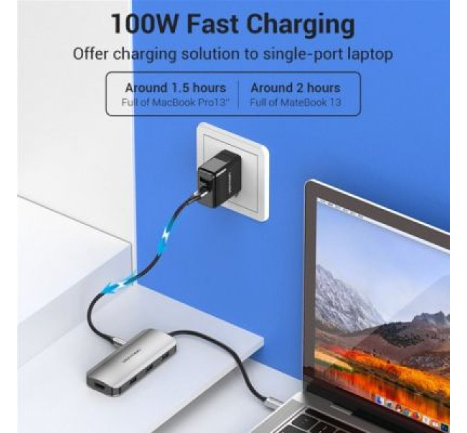 Vention Концентратор Vention USB3.1 Type-C --> HDMI/USB 3.0x3/PD 100W Hub 5-in-1 (TODHB)