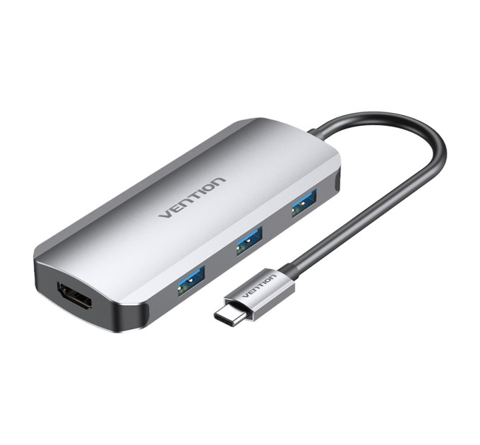 Vention Концентратор Vention USB3.1 Type-C --> HDMI/USB 3.0x3/PD 100W Hub 5-in-1 (TODHB)