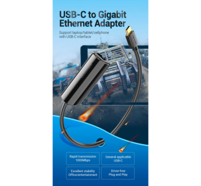Vention Перехідник USB3.1 Type-C to Ethernet RJ45 1000 Mb Gigabit Vention (CFBBB)