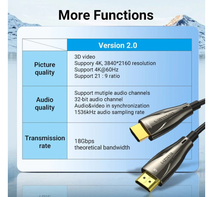 Vention Кабель мультимедійний HDMI to HDMI 30.0m V2.0 Optical 4K 60Hz 18Gbps Dolby 7.1 PVC Black Zinc Alloy Vention (ALABT)