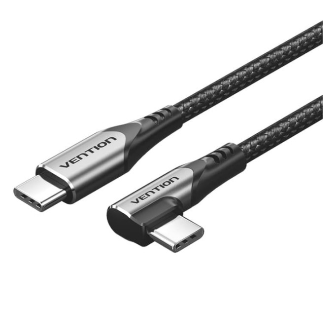 Vention Дата кабель USB-C to USB-C 0.5m USB2.0 60W (20V/3A) angle 90° Gray Aluminum Alloy Vention (TRAHD)
