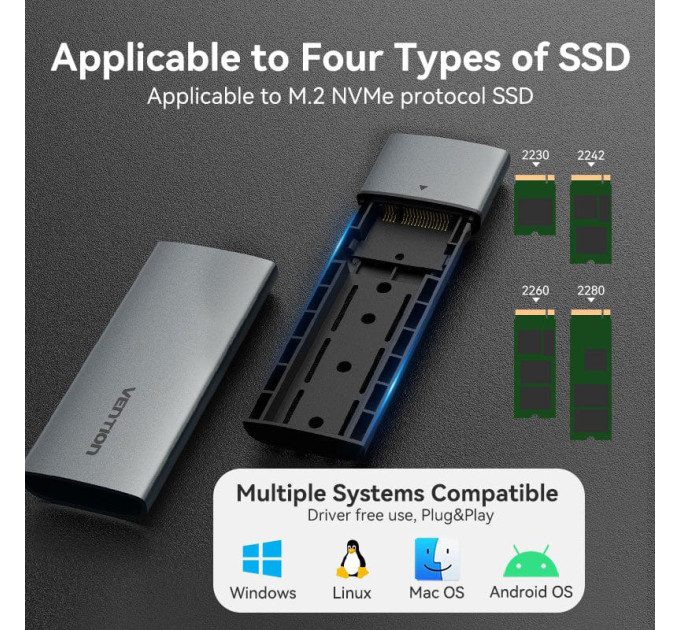Vention Кишеня зовнішня Vention SSD M.2 (NVME) M-key USB Type-C 3.2 gray (KPGH0)