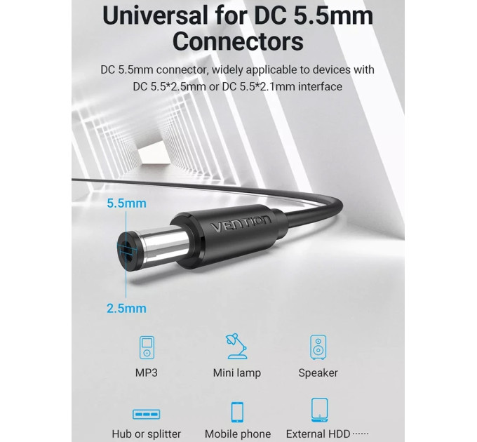 Vention Кабель Vention USB - DC (M/M), 5.5 мм, 1 м, Black (CEYBF)