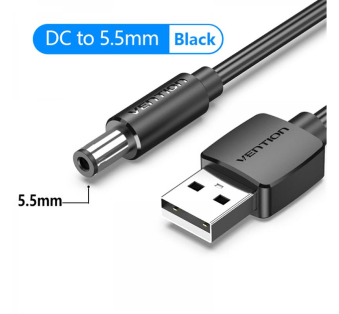 Vention Кабель Vention USB - DC (M/M), 5.5 мм, 1 м, Black (CEYBF)