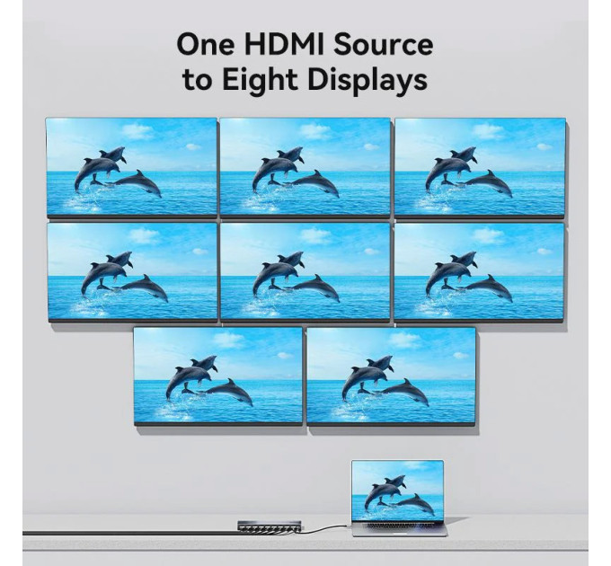 Vention Сплітер 4К 1*8HDMI Black Aluminum Alloy Type EU Standart (AKQB0-EU)
