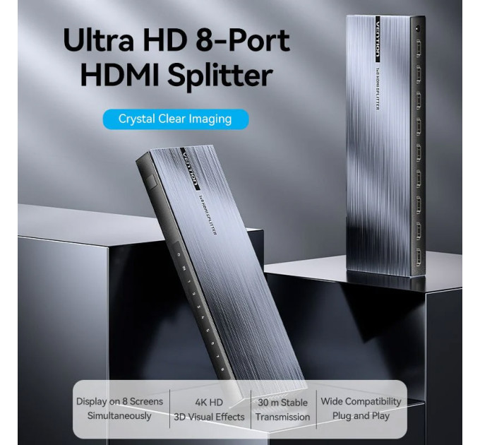 Vention Сплітер 4К 1*8HDMI Black Aluminum Alloy Type EU Standart (AKQB0-EU)
