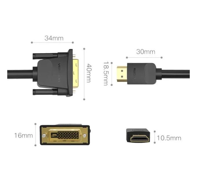 Vention Кабель Vention HDMI - DVI V 1.4 (M/M), 3 м, чорний (ABFBI)