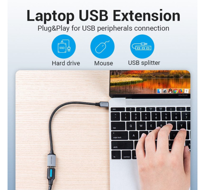 Vention Перехідник USB 3.0 Type-C to USB AF (OTG) 0.15m Aluminum Alloy Vention (CCXHB)