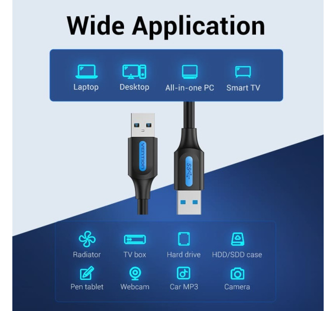 Vention Кабель Vention USB - USB V 3.0 (M/M), 1 м, Black (CONBF)