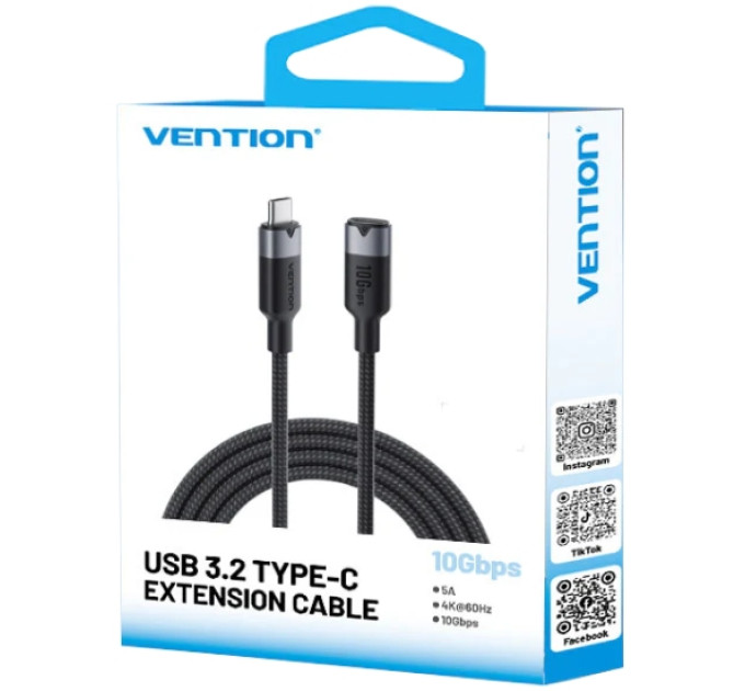 Vention Дата кабель USB-C M/F 1.0m 100W 10Gbps 4K60Hz VENTION (TRFBF)