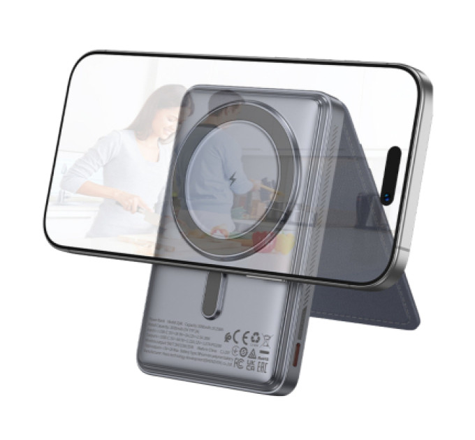 HOCO Батарея універсальна HOCO 5000mAh Title PD/20W Magnetic with stand + mini wallet Grey (Q46 / 714988)