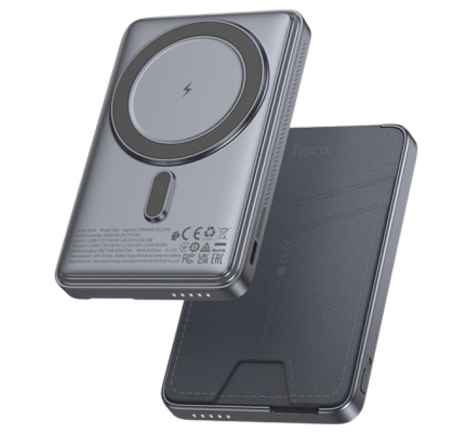 HOCO Батарея універсальна HOCO 5000mAh Title PD/20W Magnetic with stand + mini wallet Grey (Q46 / 714988)