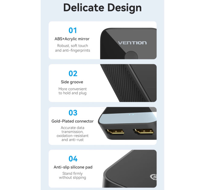 Vention Сплітер HDMI 2.0 UHD 4K 60Hz 3D, HDCP,1080P перемикач двонаправлений 2 IN 1 OUT Vention