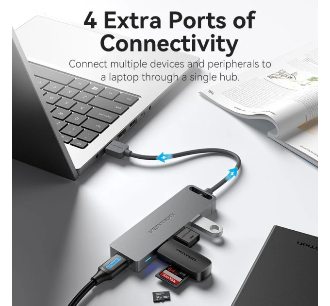Vention Хаб USB 3.0 -> 4xUSB-A 3.0, 5Gbps,  Black Vention