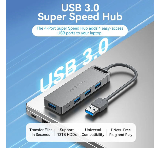 Vention Хаб USB 3.0 -> 4xUSB-A 3.0, 5Gbps,  Black Vention