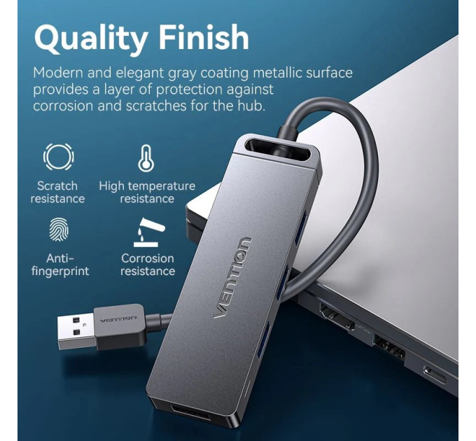 Vention Хаб USB 3.0 -> 4xUSB-A 3.0, 5Gbps,  Black Vention