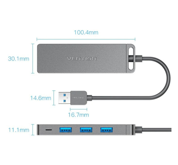 Vention Хаб USB 3.0 -> 4xUSB-A 3.0, 5Gbps,  Black Vention