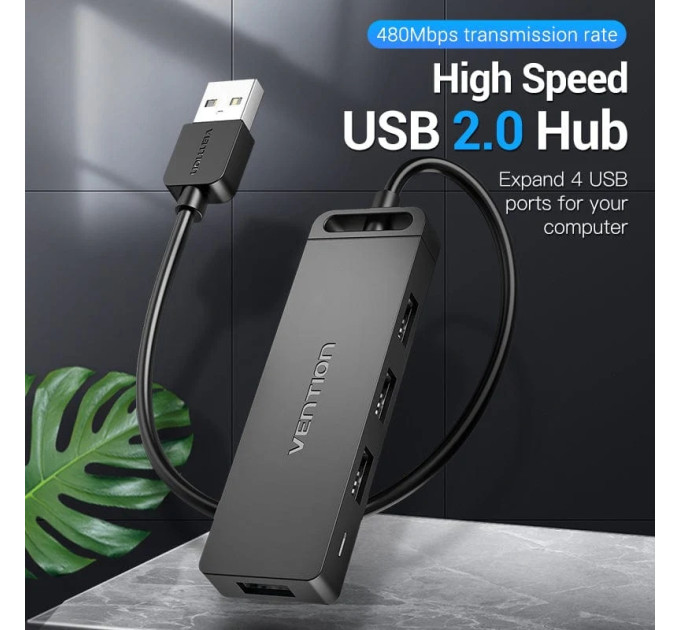 Vention Хаб USB 2.0 -> 4xUSB 2.0, 0.15м, Black Vention