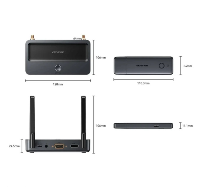 Vention Комплект бездротової передачі HDMI (TX+RX) FHD 60Hz 5GHz Vention