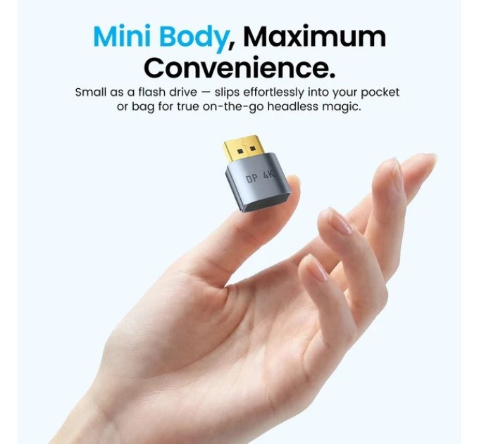 Vention Перехідник - емулятор DisplayPort M  4K 17Гц, Aluminium alloy, голубий, Vention