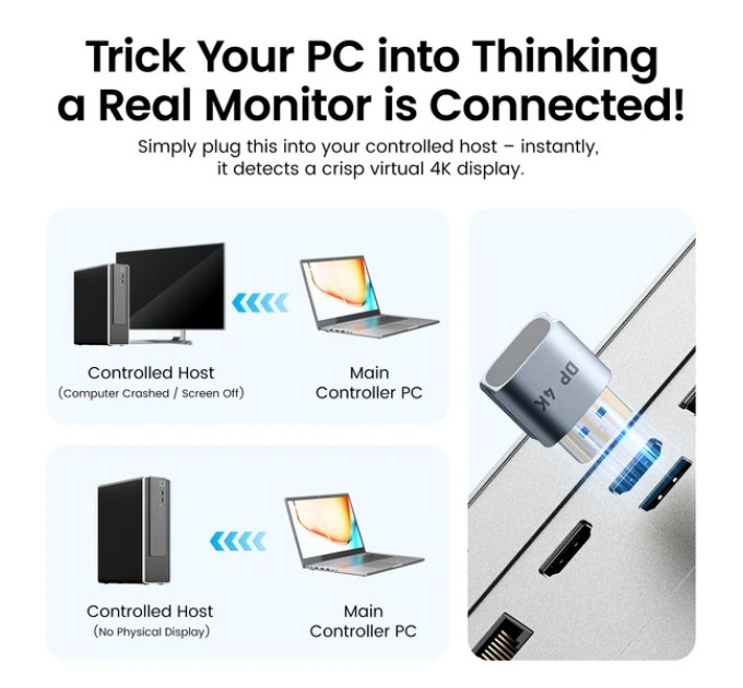 Vention Перехідник - емулятор DisplayPort M  4K 17Гц, Aluminium alloy, голубий, Vention