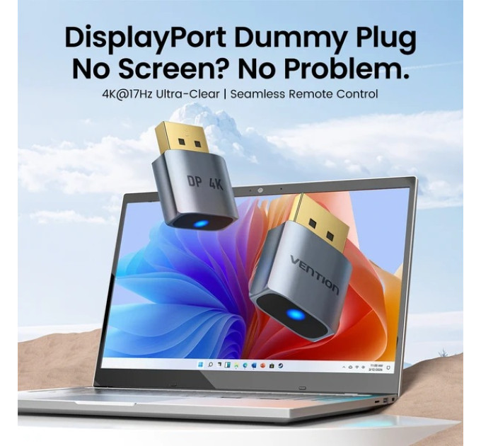 Vention Перехідник - емулятор DisplayPort M  4K 17Гц, Aluminium alloy, голубий, Vention
