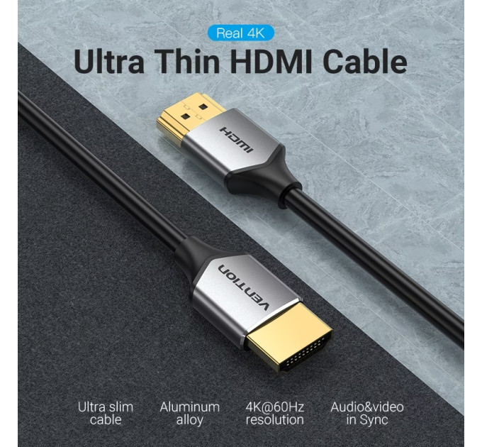Vention Кабель HDMI M - M, 1.5 м, V2.0, 4K 60 Гц, Aluminum Alloy, Ultra Thin, Vention