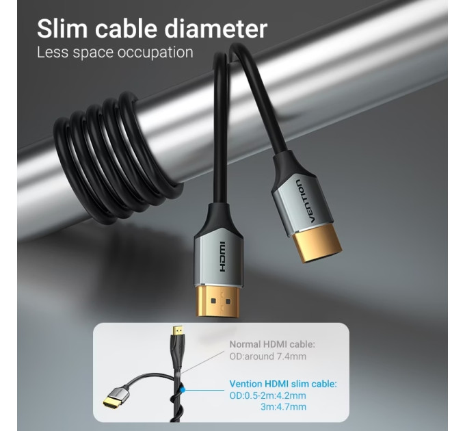 Vention Кабель HDMI M - M, 3.0 м, V2.0, 4K 60 Гц, Aluminum Alloy, Ultra Thin, Vention