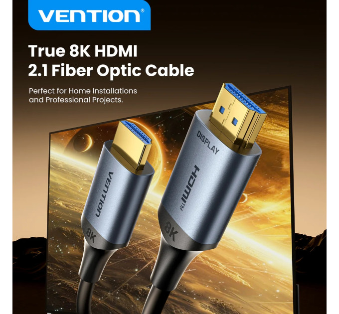 Vention Кабель HDMI M - M, 30.0м, V2.1, Optical 8K 60Гц 48Gbps Aluminum Alloy, сірий Vention