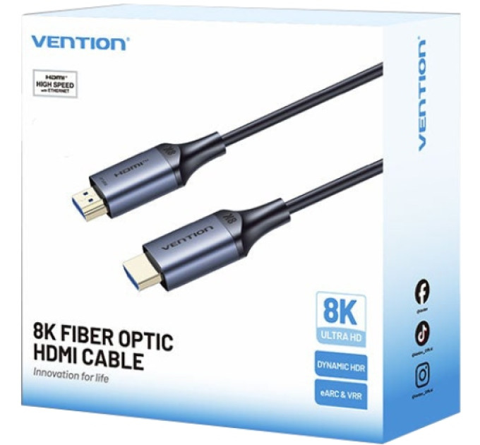 Vention Кабель HDMI M - M, 30.0м, V2.1, Optical 8K 60Гц 48Gbps Aluminum Alloy, сірий Vention