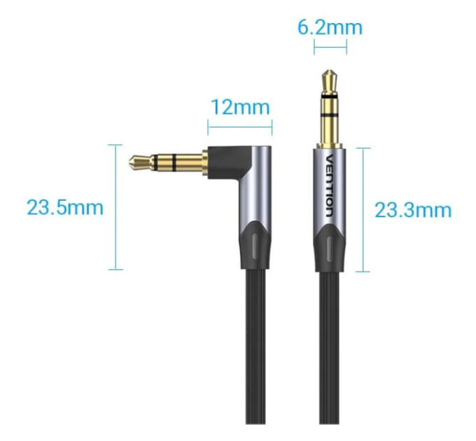 Vention Кабель AUX Audio TRS M/M, кут 90°, 0.05м сірий, Aluminum Alloy Vention