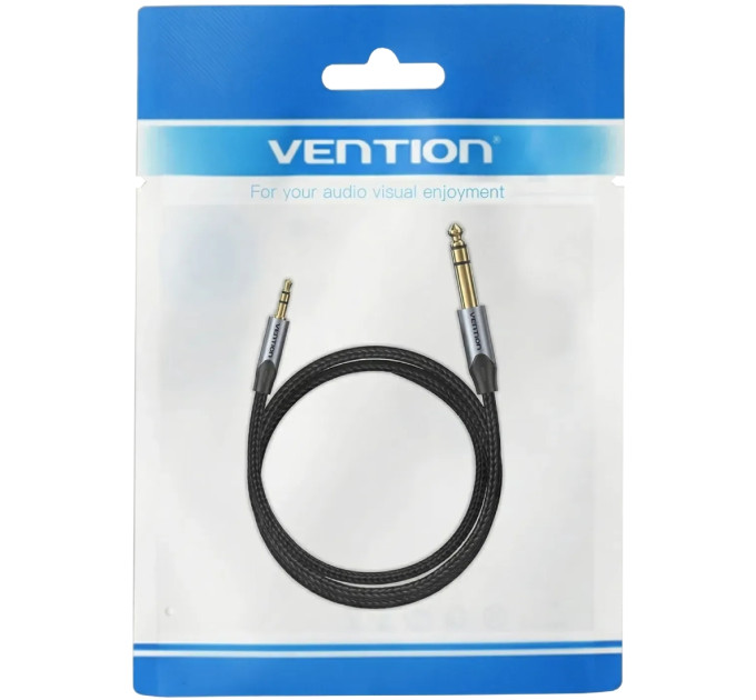 Vention Кабель AUX Audio TRS M-M 3.5мм-6,35мм, 1.5м, сірий, Aluminum Alloy, Vention