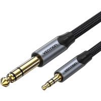Кабель AUX Audio TRS M-M 3.5мм-6,35мм, 3.0м, сірий, Aluminum Alloy, Vention