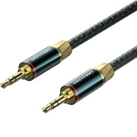 Кабель AUX Audio TRS M/M, 2.0м, Silver-plated, Zinc alloy, обплетення, зелений, Vention