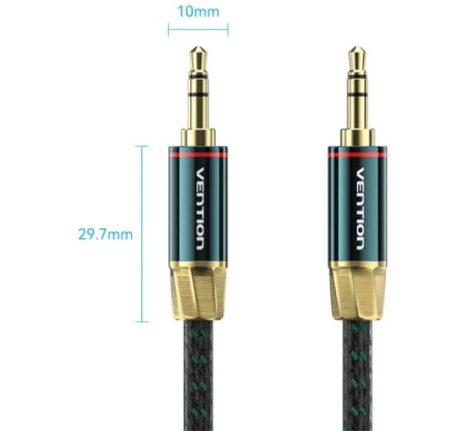 Vention Кабель AUX Audio TRS M/M, 3.0м, Silver-plated, Zinc alloy, обплетення, зелений, Vention